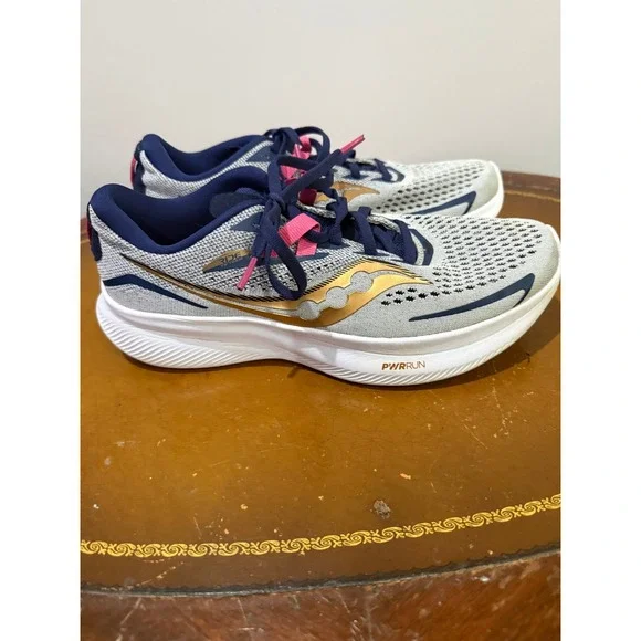 Saucony Ride 15 Running Shoes Womens 9 Grey Navy Gold S10729-40 Excellent PWRRUN - Picture 5 of 9